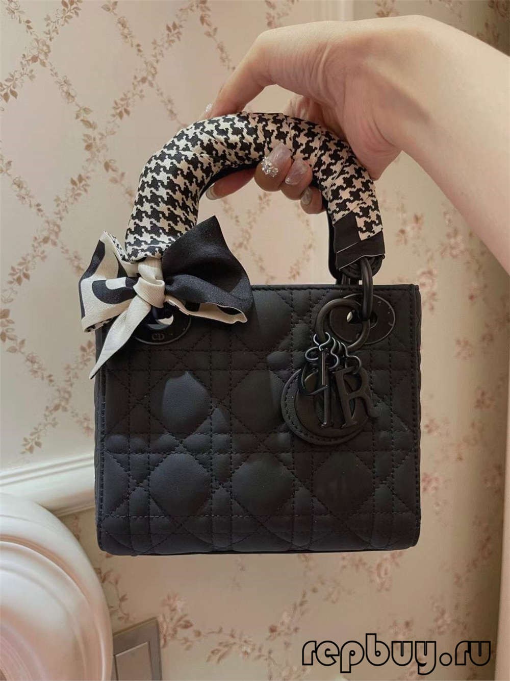 LADY DIOR Mini Black Matte Cowhide Top Replica Handbag with Silk Scarf Effect (2022 Edition)-Best Quality Fake designer Bag Review, Replica designer bag ru LADY DIOR Mini Black Matte Cowhide Top Replica Handbag with Silk Scarf Effect (2022 Edition)-Best Quality Fake designer Bag Review, Replica designer bag ru
