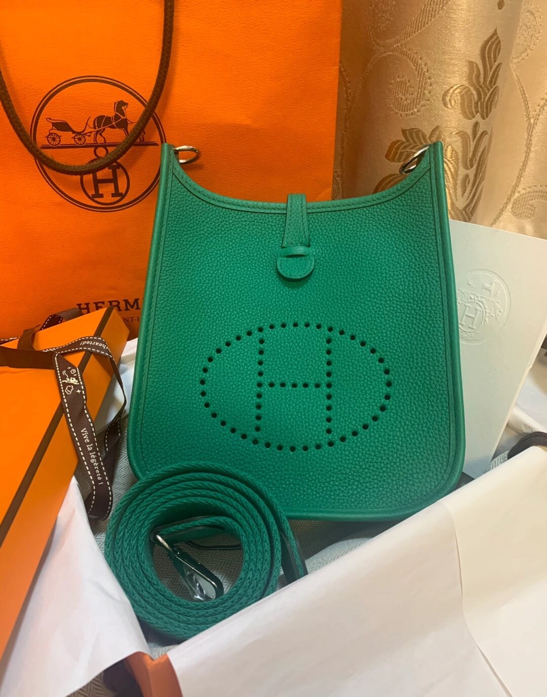 Shebag Hermes Evelyne 16 bag green togo silver hardware fully hand made (2024 Dec updated)-Best Quality Fake designer Bag Review, Replica designer bag ru
