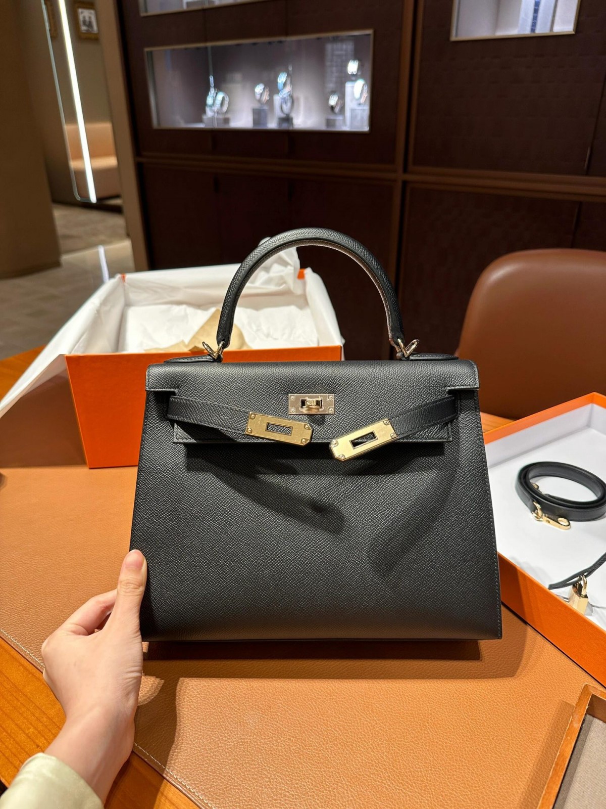 Shebag fully handmade Hermes Kelly 25 bag black epsom leather gold hardware lastets batch review (2025 Jan updated)-Best Quality Fake designer Bag Review, Replica designer bag ru