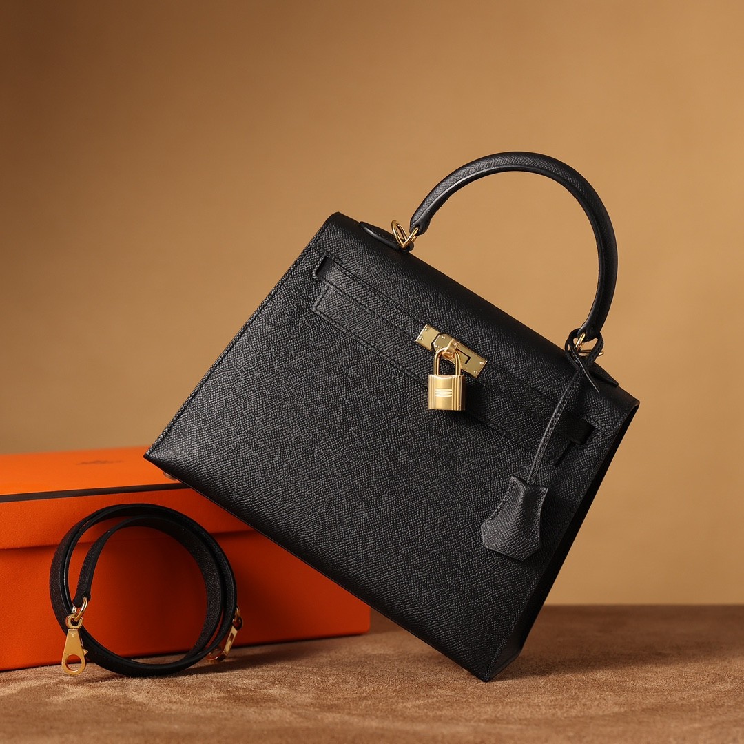 Shebag fully handmade Hermes Kelly 25 bag black epsom leather gold hardware lastets batch review (2025 Jan updated)-Best Quality Fake designer Bag Review, Replica designer bag ru