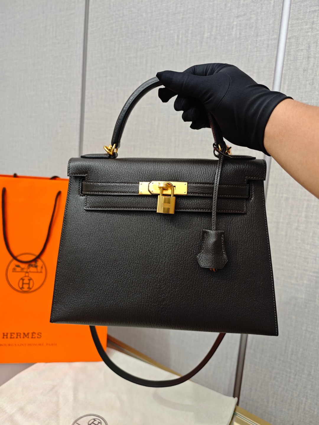 Shebag fully handmade Hermes mini Kelly 2 in goat leather black gold(April 2025 updated)-Best Quality Fake designer Bag Review, Replica designer bag ru