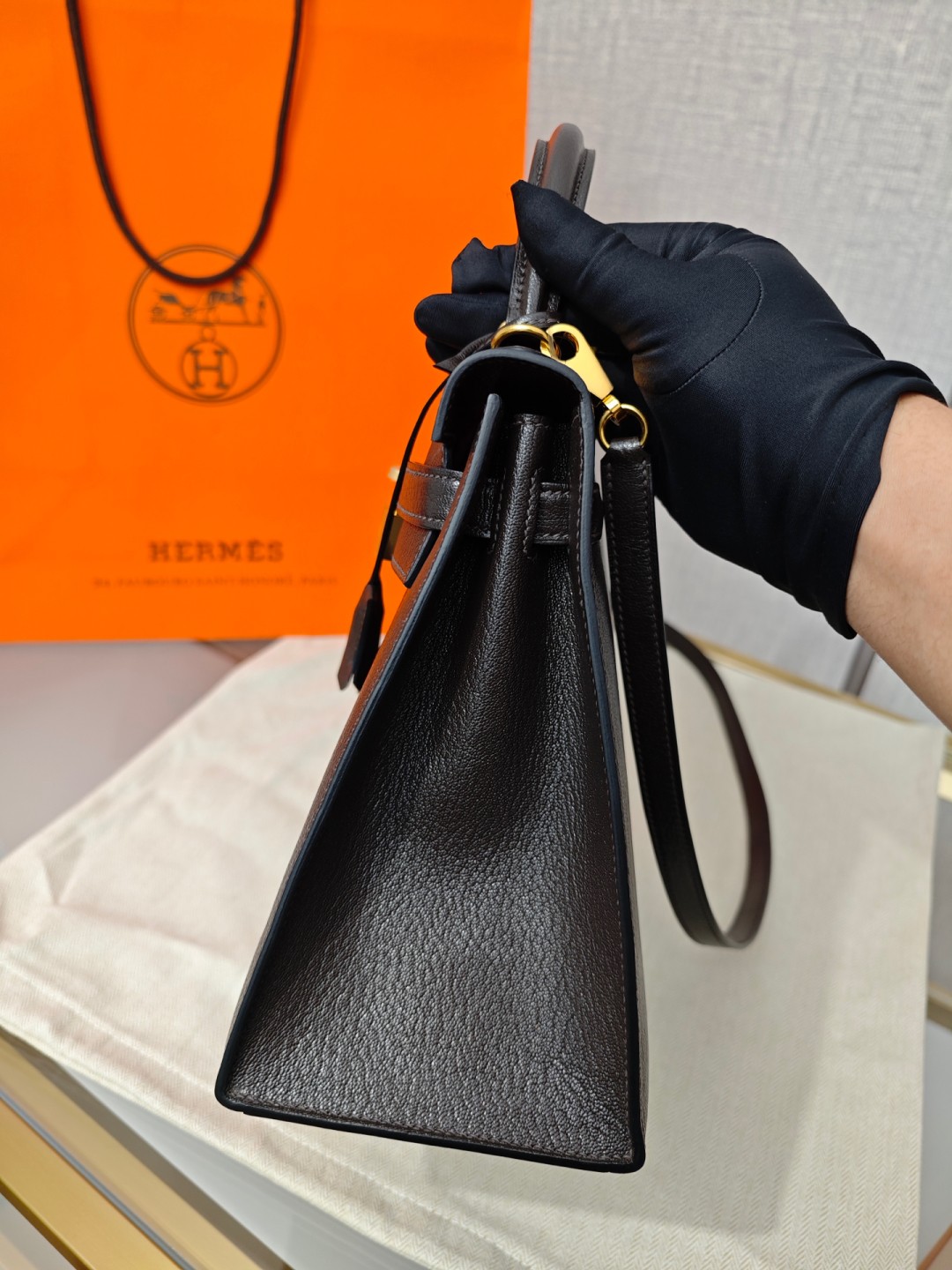 Shebag fully handmade Hermes mini Kelly 2 in goat leather black gold(April 2025 updated)-Best Quality Fake designer Bag Review, Replica designer bag ru