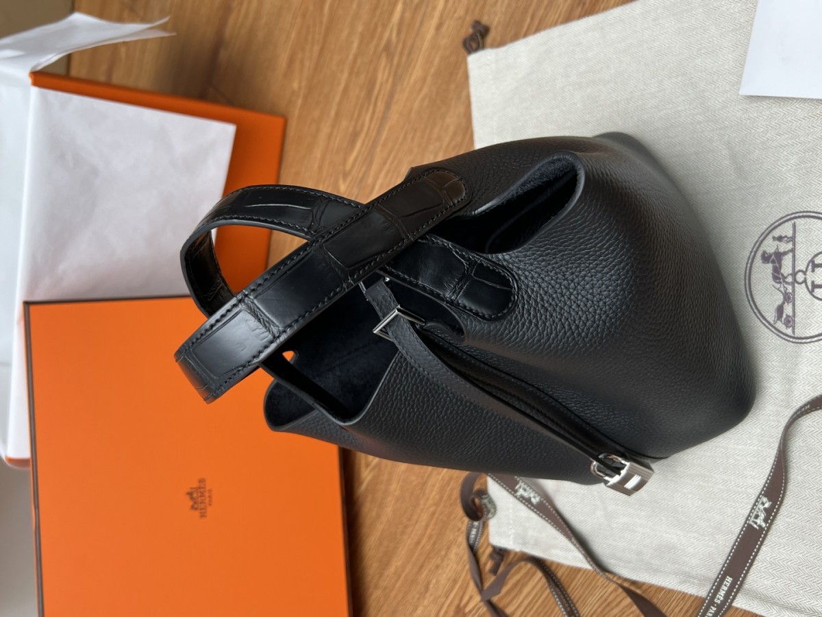 Shebag fully handmade Picotin 18 bag black crocodile leather handle (2025 Apr updated)-Best Quality Fake designer Bag Review, Replica designer bag ru Shebag fully handmade Picotin 18 bag black crocodile leather handle (2025 Apr updated)-Best Quality Fake designer Bag Review, Replica designer bag ru